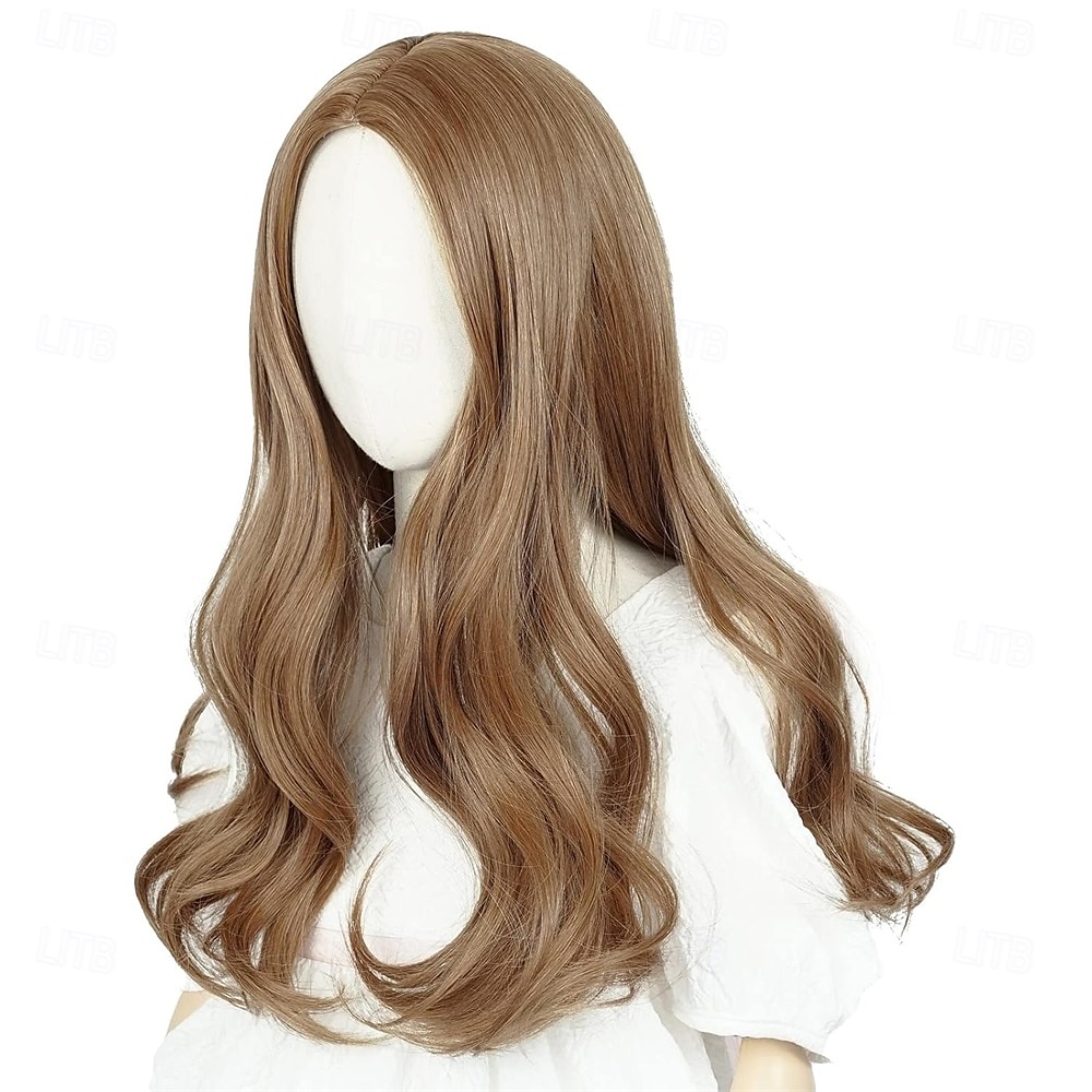 Bruine pruik voor meisjes, lang golvend krullend middenstuk kostuumpruik, prinsessenhaar voor Halloweenfeest 2025 - $26.99 –P5