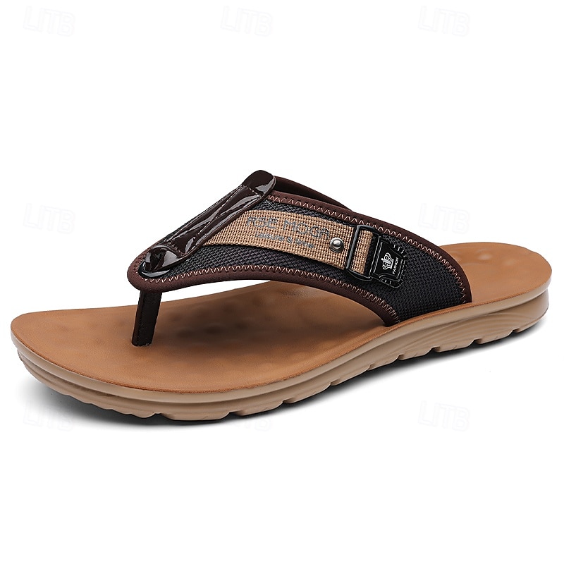 herre flip-flops i kunstskinn og netting, pustende slip-on-design med polstret såle, ideell for sommerstrand ved bassengkanten og avslappede helger 2025 - $24.99 –P1