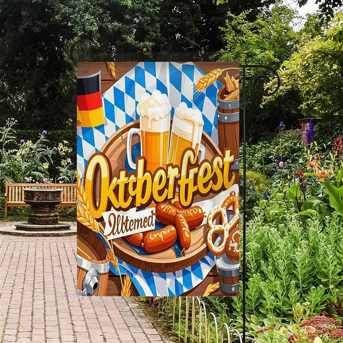Oktoberfest Gartenflagge Deutsches Bayerisches 12 x 18 Zoll Gartenflaggen kleine Gartenflaggen für draußen Außenfahnen Bierdesign weiß blau kariert Feiertagsgartenflaggen 2025 - $7.99 –P13