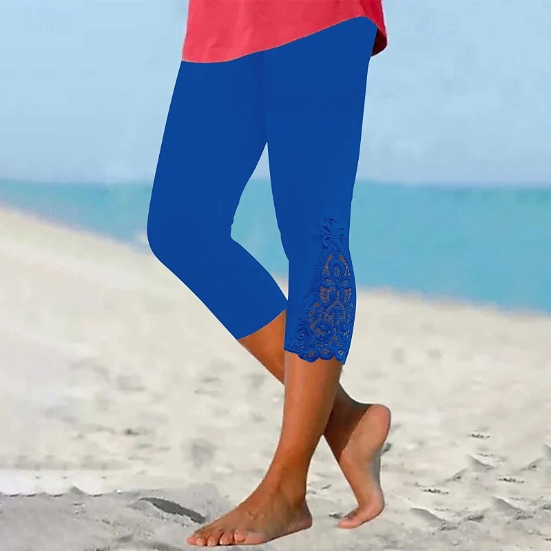 Damen Caprihose Leggings Streetwear Lässig Wadenlang Natürliche Taille Einfach Spitze Patchwork Elastischer Bund Bequem Außenbereich Outdoor Urlaub Alltagstauglich Wein Hellhimmelblau Schwarz Gelb 2025 - $14.99 –P8