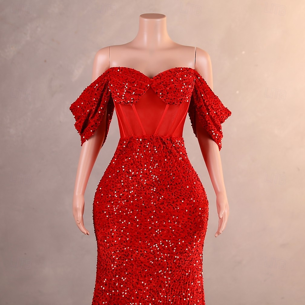 Robe de soirée sirène trompette élégante robe formelle bal traîne de cour sans manches décolletée en sequins avec sequins de 2025 ? $227.39 –P1