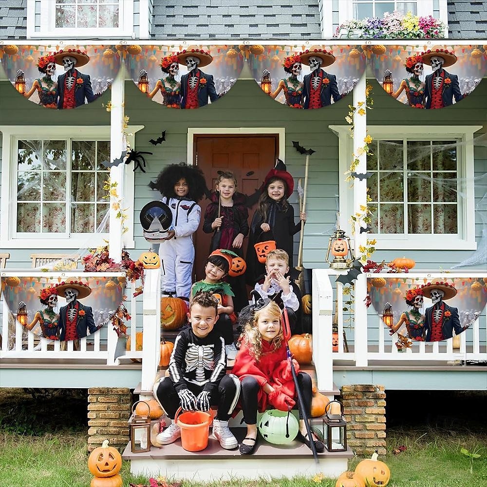 Halloween-waaiervlag, buitenvlag voor buiten, Halloween-tuinhek, hangende griezelige pompoenbanner, vlag voor op tafel, herfstkamerdecoratie, esthetische Halloween-verjaardagsfeestjesdecoratie. 2025 - $7.99 –P5