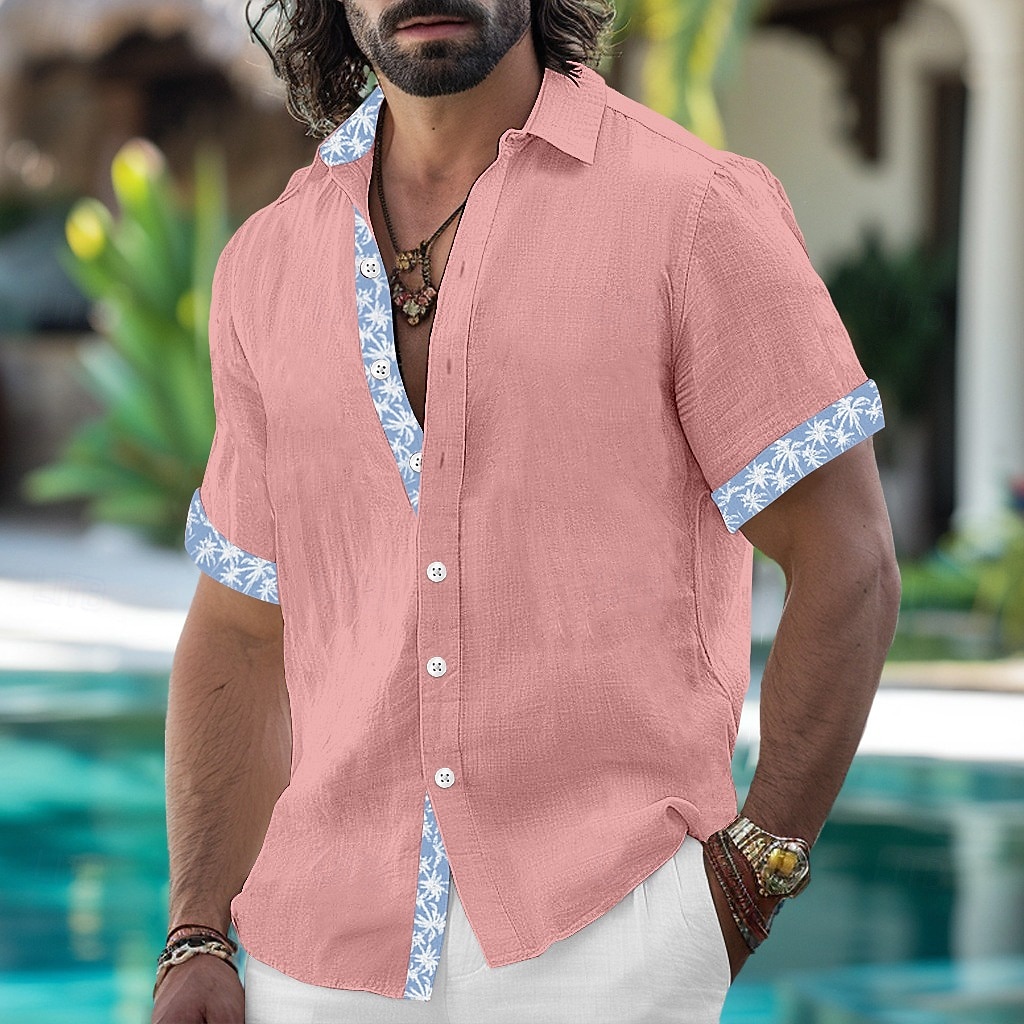 Herren Hemd Leinenhemd Sommerhemd Strandbekleidung Einfach Urlaub Lässig Weiß Rosa Blau Khaki Kurzarm Revers Sommer Frühling & Sommer Bekleidung 2025 - $24.99 –P5
