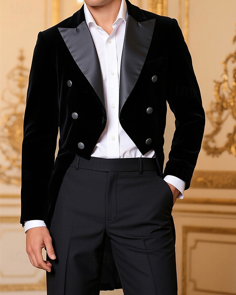 Herren Blazer Geschäft Cocktailparty Hochzeitsfeier Mode Lässig Frühling Herbst Polyester Einfarbig Tasche Knöpfe Bequem Doppelreihig Blazer Schwarz 2026 - $60.99 –P1