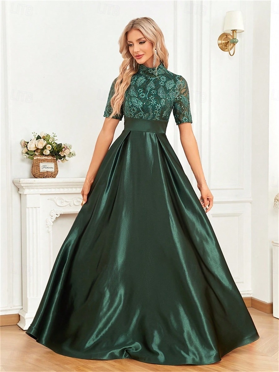A-Line quinceanera šaty elegantní šaty formální svatební šaty po podlahu krátký rukáv kulatý výstřih polyester s plisováním 2025 - $109.99 –P2