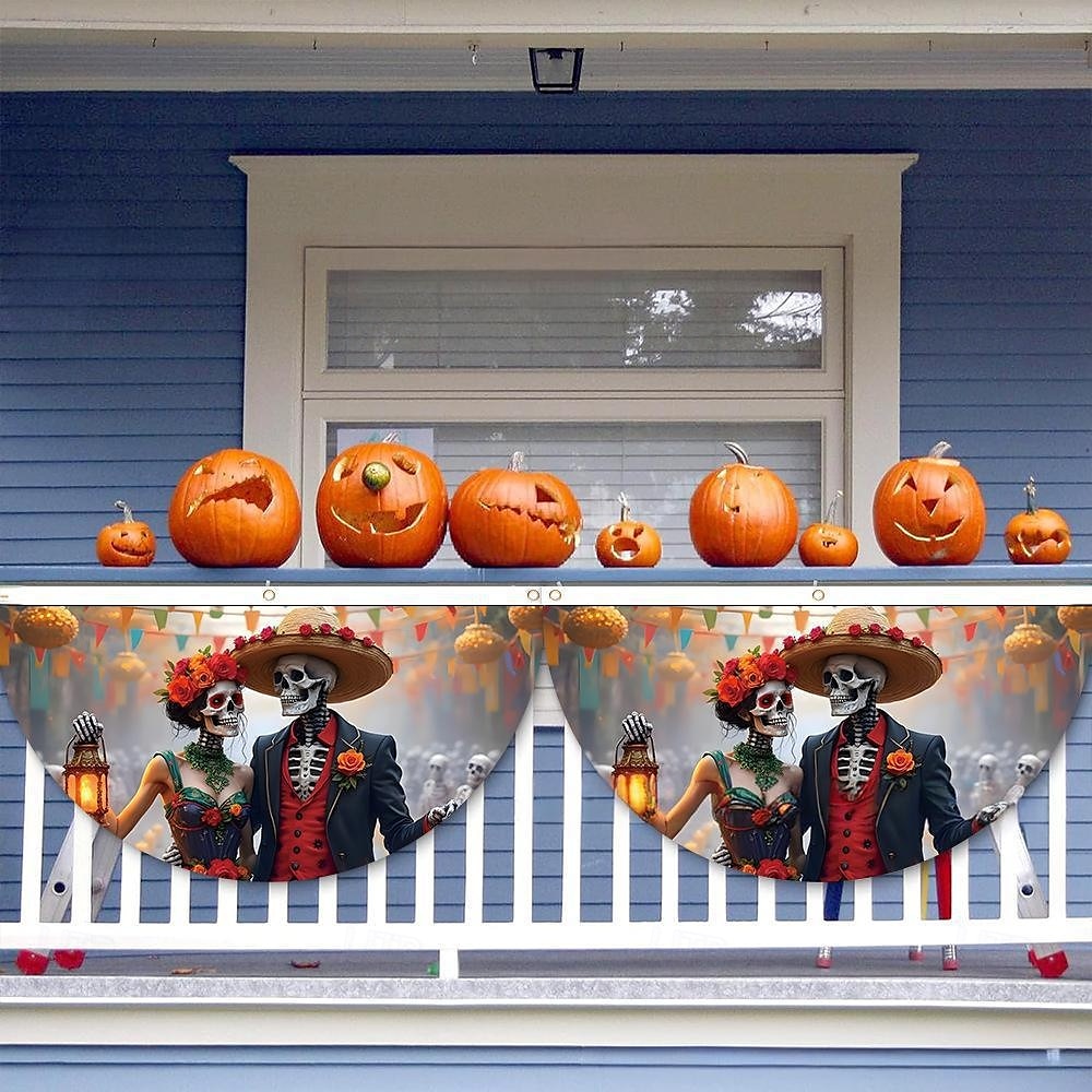 Halloween-waaiervlag, buitenvlag voor buiten, Halloween-tuinhek, hangende griezelige pompoenbanner, vlag voor op tafel, herfstkamerdecoratie, esthetische Halloween-verjaardagsfeestjesdecoratie. 2025 - $7.99 –P1