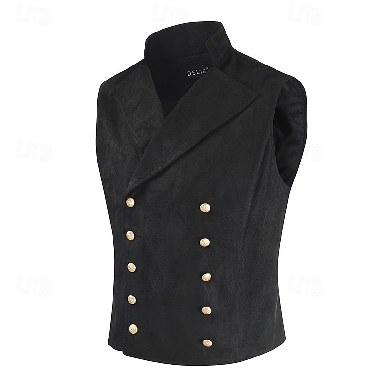 Herren Weste aus Wildlederimitat Weste Gilet Urlaub Party Geschäft Vintage Frühling Herbst Tasche Knöpfe Polyester Bequem Einfarbig Doppelreihig Revers Normale Passform Schwarz Leicht Braun Blau 2025 - $34.99 –P10