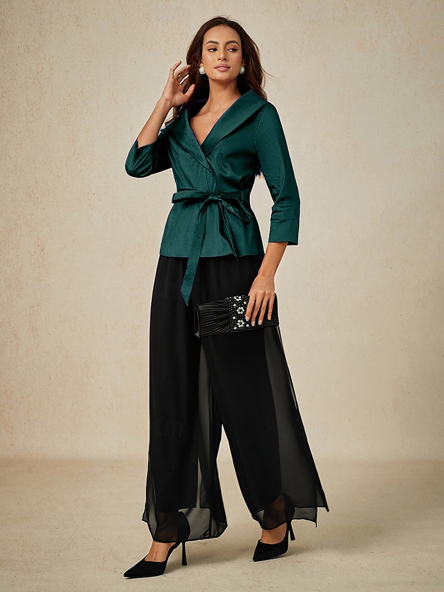 Pentru femei Bluză Topuri de seară Elegant Metalic Stilat Lungime Manșon 3/4 În V Topuri obișnuite Invitat la nunta Serată Semi formal cravata fata Verde Smarald Primăvară, toamnă, iarnă, vară 2025 - $79.99 –P5