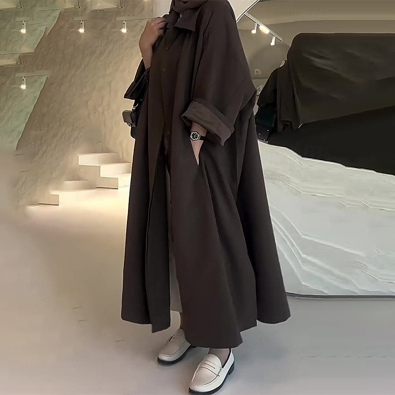 Damen Mantel Warm Bequem Knöpfe Tasche Mode Süß Einfach Straße Täglich Alltagstauglich Wochenende Einreihig Lang Umlegekragen Normale Passform Langarm Oberbekleidung Kaffee Herbst Winter 2025 - $46.99 –P2