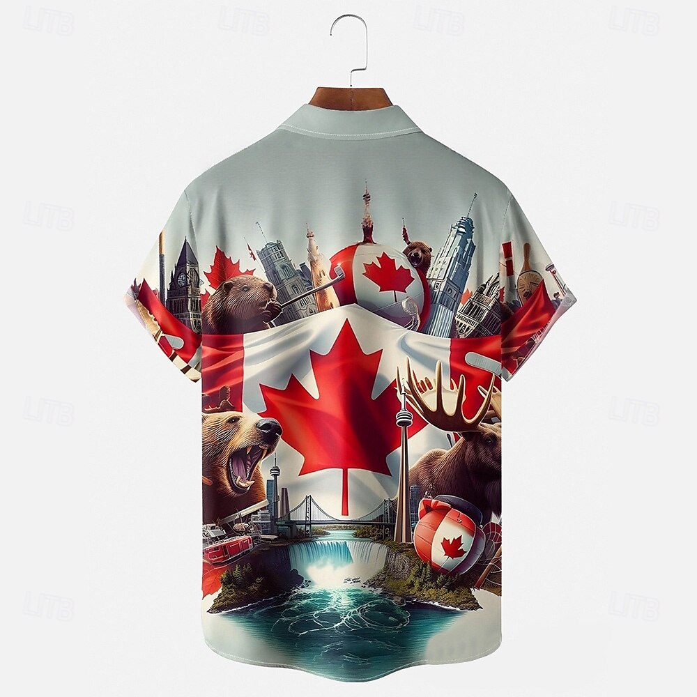 Canadadag Voor heren Vlag Esdoornblad Bever Overhemd Zomer overhemd Overhemd met knopen Korte mouw Mode-casual Feestdagen Zomer Lente Strijkijzer 3D-afdrukken shirts met kraag Voorste zak blauw 2025 - $24.99 –P2