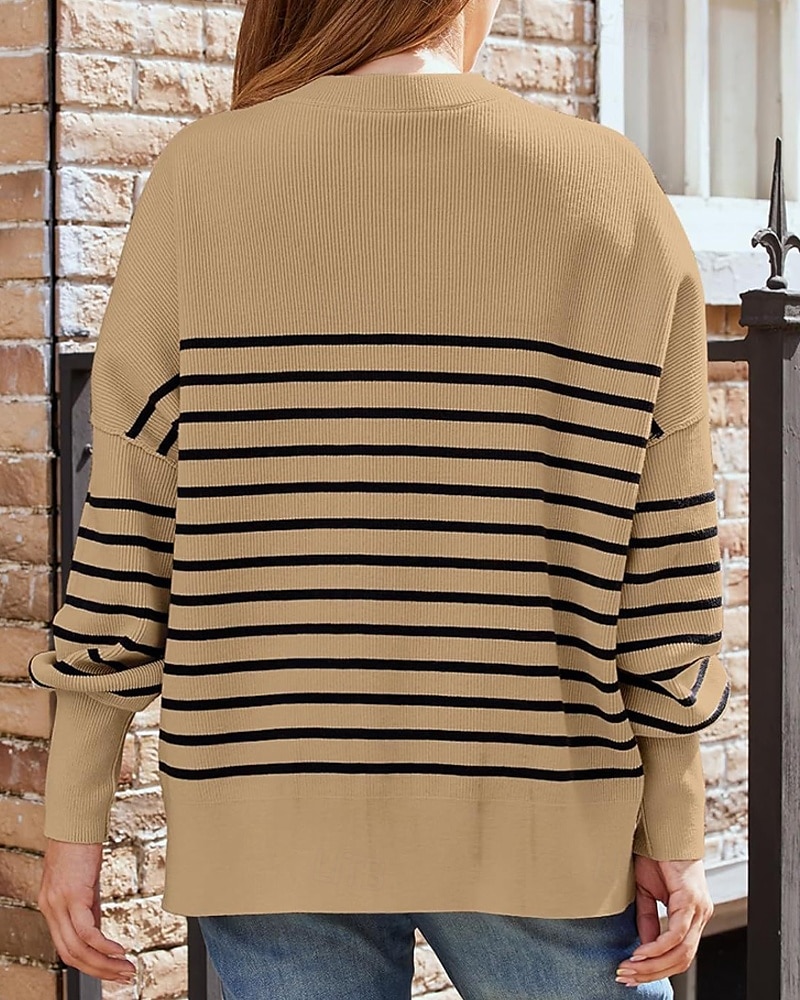 Pentru femei Pulover Plover Casual Moale Dungi Striat Stil Nautic Tricotat Manșon Lung Topuri obișnuite Tricotat Concediu Ieșire Sfârșit de săptămână Negru Alb Toamnă 2025 - $28.99 –P2