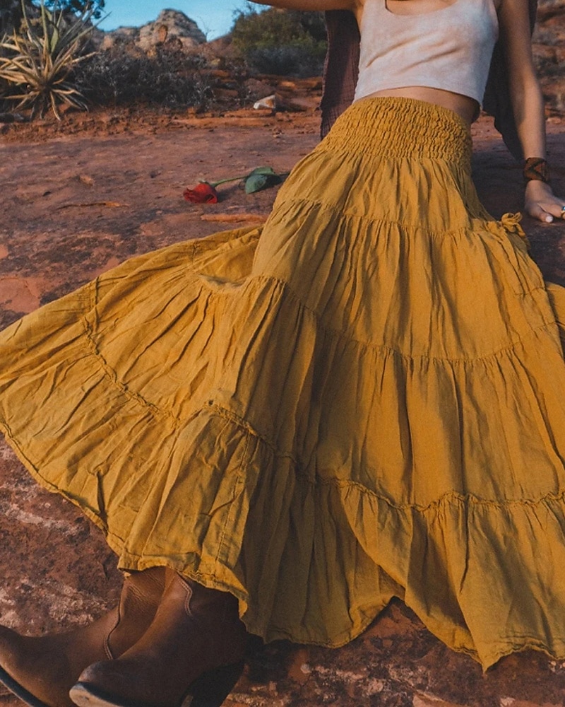 Femmes Jupe Évasé Occasionnel Maxi Taille Basse Jupes Uni Froncé Micro-Élastique Vacances Rue Noir Blanche Jaune Vert Véronèse Automne Coton de 2025 ? $22.99 –P1