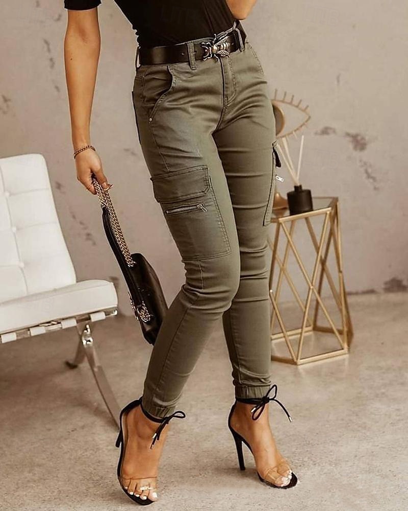Women's Cargo Pants Pants Trousers Fashion Streetwear Full Length Natural Solid Colored Pocket Comfortable Micro-elastic Sports & Outdoor Daily Wear Dark Brown Black Light Green Army Green Spring Fall 2025 - $24.99 –P2