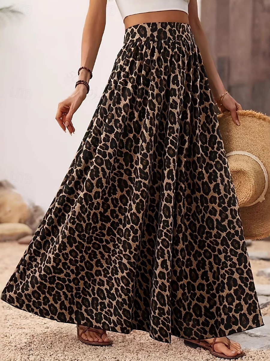 Dam Kjol A-linje Mode Ledigt Maxi Hög midja Kjolar Leopard Mönster Microelastisk Gata Dagligen Leopard Sommar Polyester 2025 - $27.99 –P4
