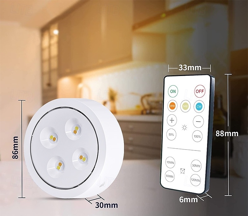 Luzes LED Puck para armários com controle remoto, lâmpada AA com função de memória, 3 modos de iluminação, luzes adesivas para armários de cozinha de 2025 por $11.49 –P3