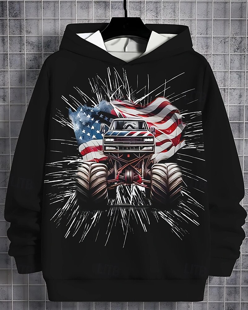 Pojkar 3D Flagga Bilar Huvtröja Långärmad Vår Höst Mode Streetwear Barn 4-12 år Huva Utomhus Ledigt Dagligen Normal 2025 - $18.99 –P1
