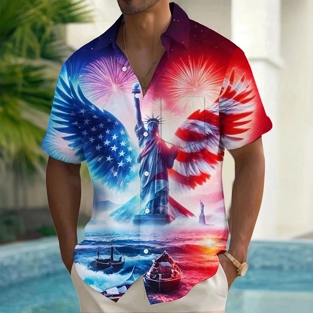 Jour de l'Indépendance Homme Statue de la Liberté Drapeau américain Patriotique Chemise Chemise d'été Chemise Boutonnée Manche Courte Mode Décontractée Fête Été Printemps Col Rabattu Impression 3D de 2025 ? $23.99 –P1