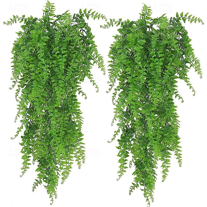 2 stk kunstige planter hengende slyngplanter med bregneblader, plastgrønn veggdekor til hjem, hage, balkong, bryllup, festdekorasjon 2025 - $8.74 –P5