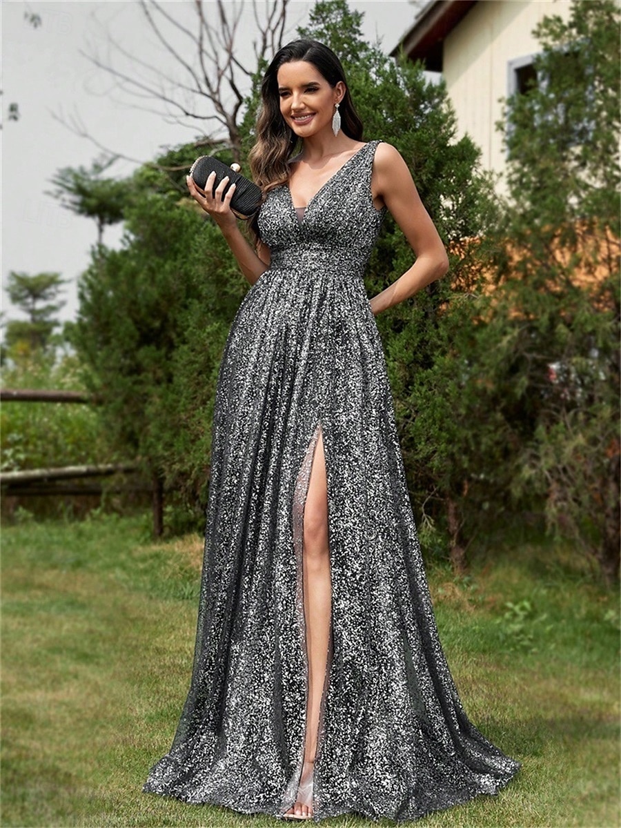 Robes de Quinceanera A-Line robe élégante robe formelle longueur de sol sans manches en V dos en sequins avec strass de 2025 ? $99.99 –P7