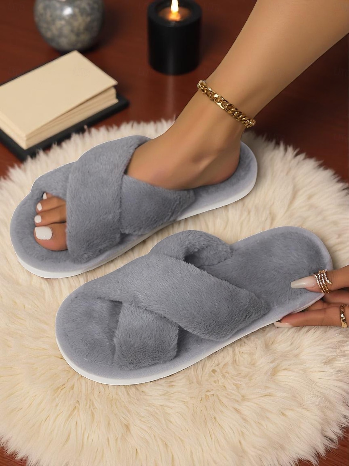 chinelos femininos com tiras cruzadas e felpudas – chinelos macios e felpudos para ambientes internos, para quarto, spa em casa e noites aconchegantes de 2025 por $14.99 –P3