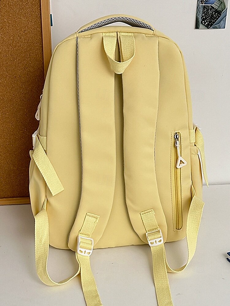 dziewczęcy plecak szkolny w kolorze makaroników - wodoodporny, o dużej pojemności, z ozdobnymi szpilkami, brelokiem w kształcie pluszowego misia i wieloma kieszeniami, odpowiedni dla nastoletnich uczennic i do codziennego użytku na uczelni 2026 - $34.99 –P8