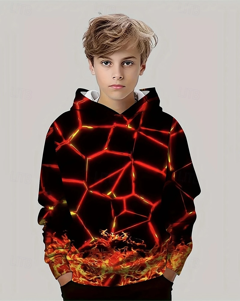 Jongens 3D Grafisch Trui met capuchon Lange mouw Lente Herfst Modieus Streetwear Kinderen 4-12 jaar Capuchon Buiten Casual Dagelijks Normale pasvorm 2025 - $18.99 –P1