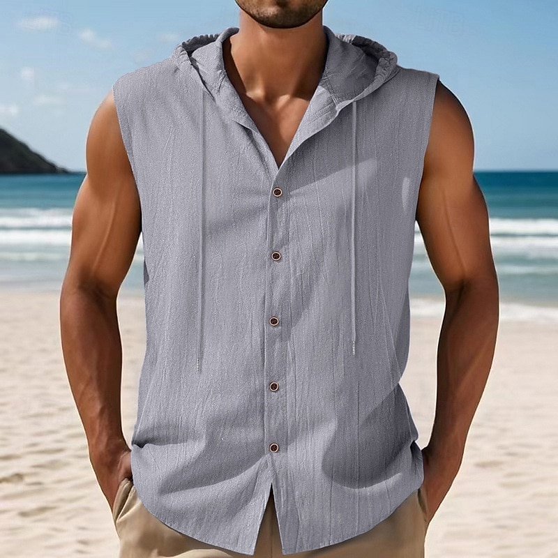 Men's Tank Top Vest Top Undershirt Sleeveless Shirt Sleeveless Hooded Summer Plain Fashion Designer Basic Buttons Vacation Street Going out Black White Yellow Top Tee for Men 2025 - $17.99 –P13