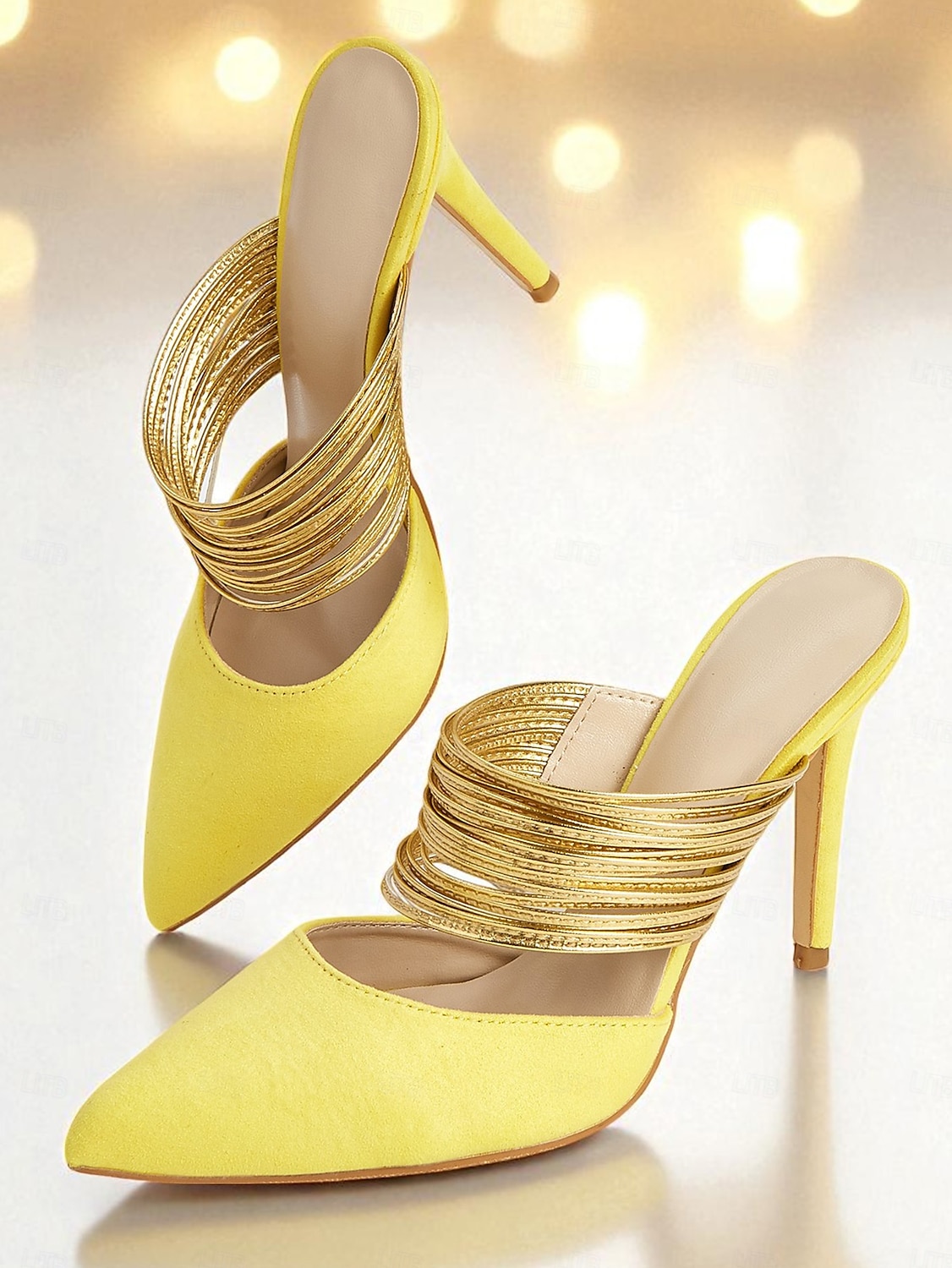 Sandale stiletto galbene pentru femei cu barete aurii - tocuri înalte cu vârful ascuțit pentru petreceri în viața de noapte și evenimente de seară 2025 - $64.99 –P3