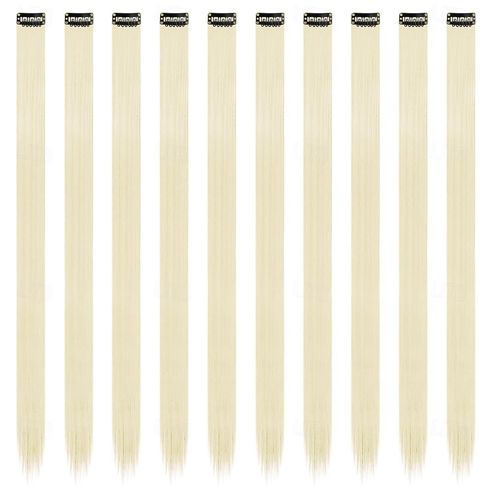 Barevné clip-in příčesky - 10 ks béžově blond melírované rovné syntetické clip-in příčesky pro ženy 22 palců 2025 - $19.99 –P2