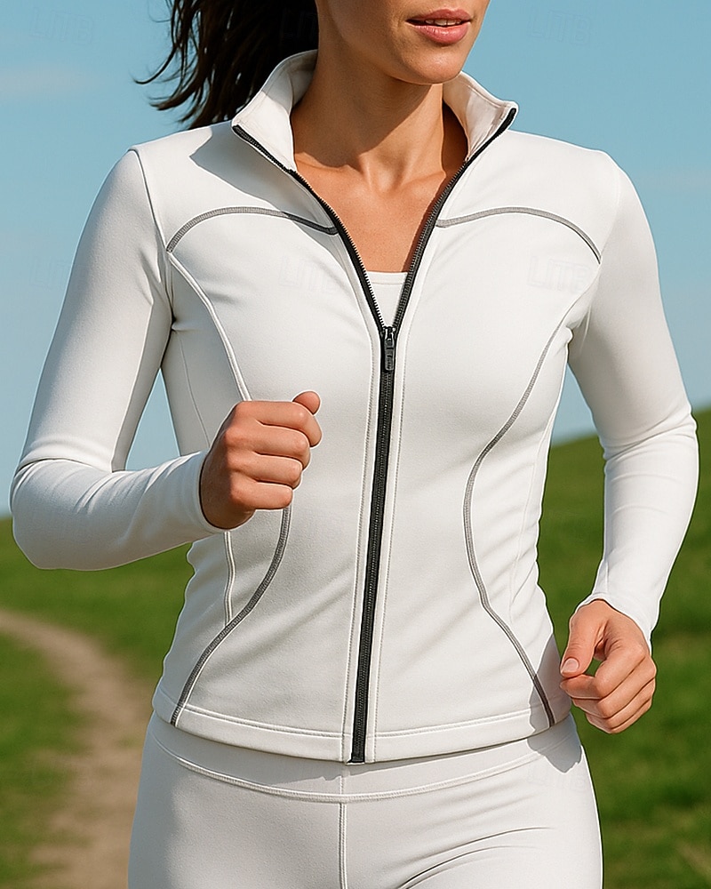Naisten Yhtenäinen Juoksutakki Ulkoilu takki Kesä Kevät Täysi vetoketju Ohut Pitkähihainen Urheilullinen Nopea kuivuminen Kevyt Elastinen Hengittävä Tennis Golf Juoksu Musta Valkoinen Rubiini 2026 - $27.99 –P1