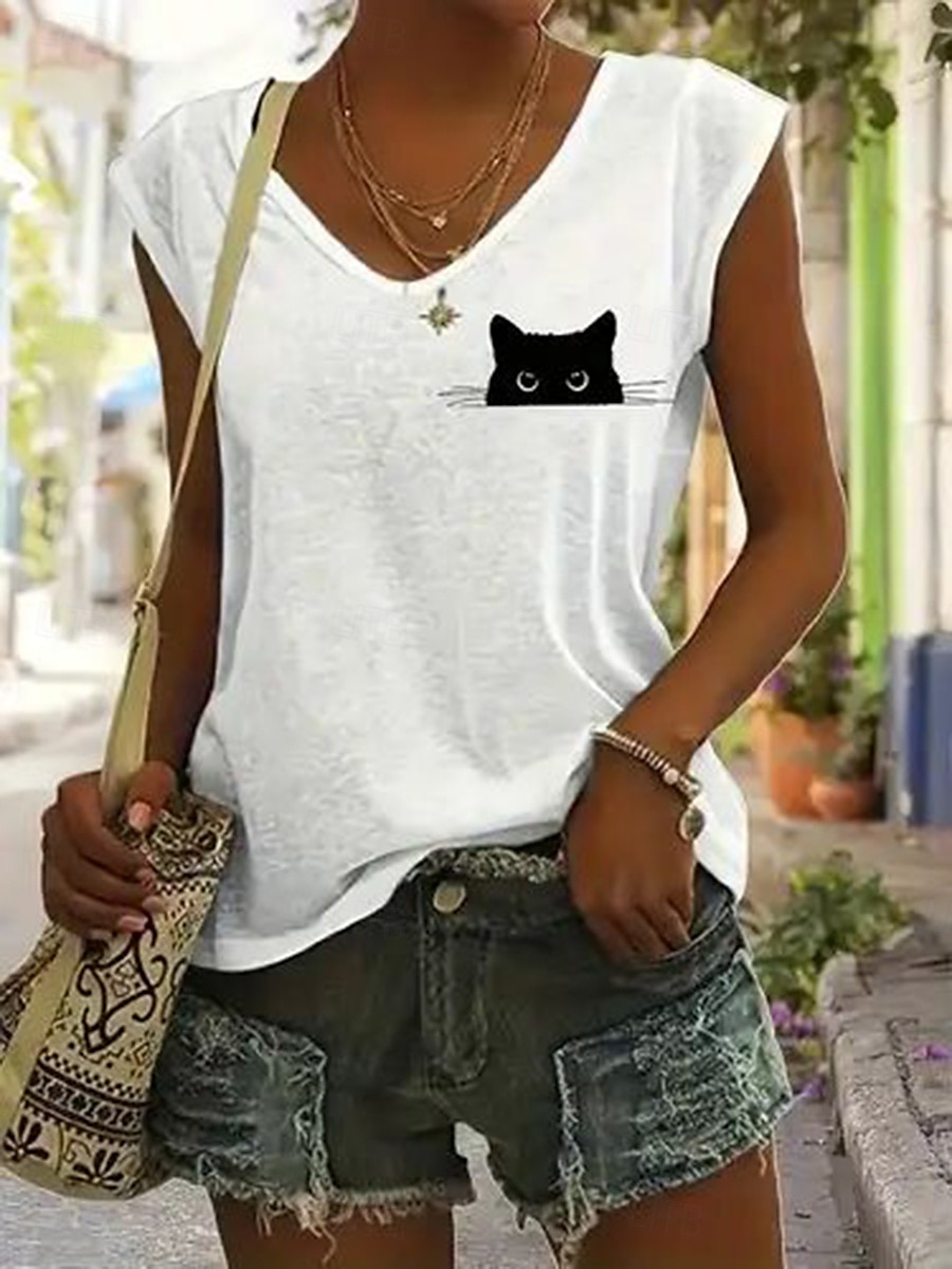 Dame Camisole Tank Top Grafisk Dyr Stilfull Fritid Ermeløs V-hals Vanlige topper Daglig Trykt mønster Hvit Rosa Blå Grønn Sommer Vår 2025 - $17.99 –P1