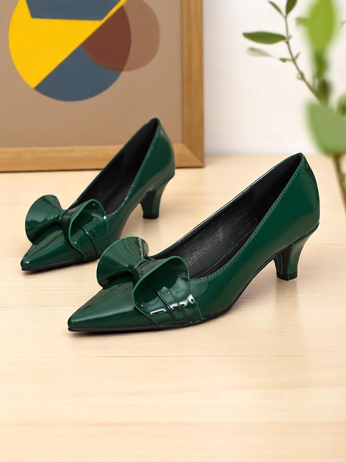 Tocuri cu vârf ascuțit și fundă verde închis pentru femei – tocuri medii din piele lăcuită, stil vintage pentru serviciu, petreceri și ocazii elegante 2025 - $32.99 –P2