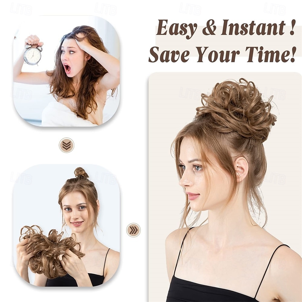 Large Messy Bun Hair Piece Wavy Curly Scrunchies Synthetic Chignon Ponytail Hair Extensions Thick Updo Hairpieces for Women Grey Multi 2026 - E£524.52 –P4