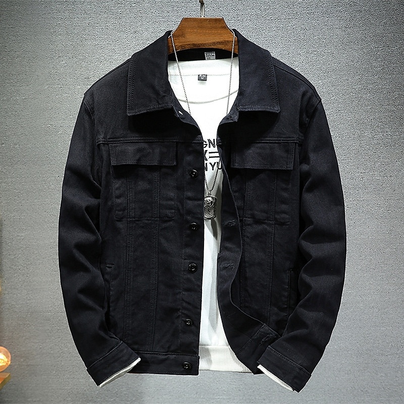 Per uomo Giacca Leggera Giacca di Jeans Giacca da Lavoro Formale Casa Tasca Inverno Primavera & Autunno Autunno Tinta unica Retrò Vintage Coreano Colletto a Camicia Regolare Nero Marrone Caffè Giacca del 2025 a $70.99 –P8