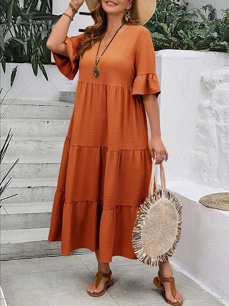 Women's Maxi Dress A Line Dress Vacation Casual Beach Daily Holiday Date Plain Half Sleeve V Neck Navy Black Ivory Yellow Summer 2025 - $39.99 –P1