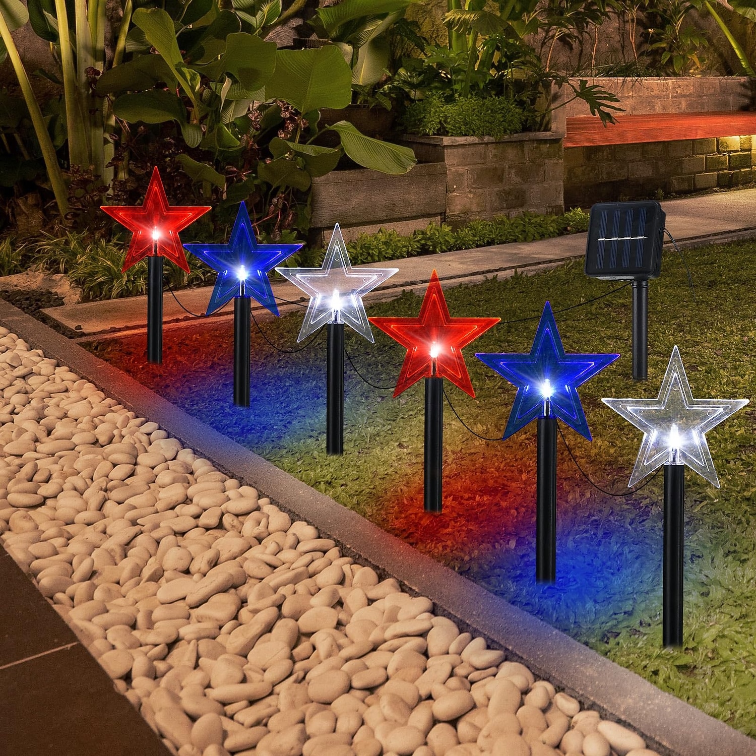 1 pièce. Lampes solaires patriotiques d'extérieur, imperméables, rouges, blanches, bleues, à cinq branches, montées au sol, pour le 4 juillet, le jour de l'indépendance, la cour, le jardin, la pelouse, les fêtes, les festivals patriotiques de 2025 ? $16.49 –P2