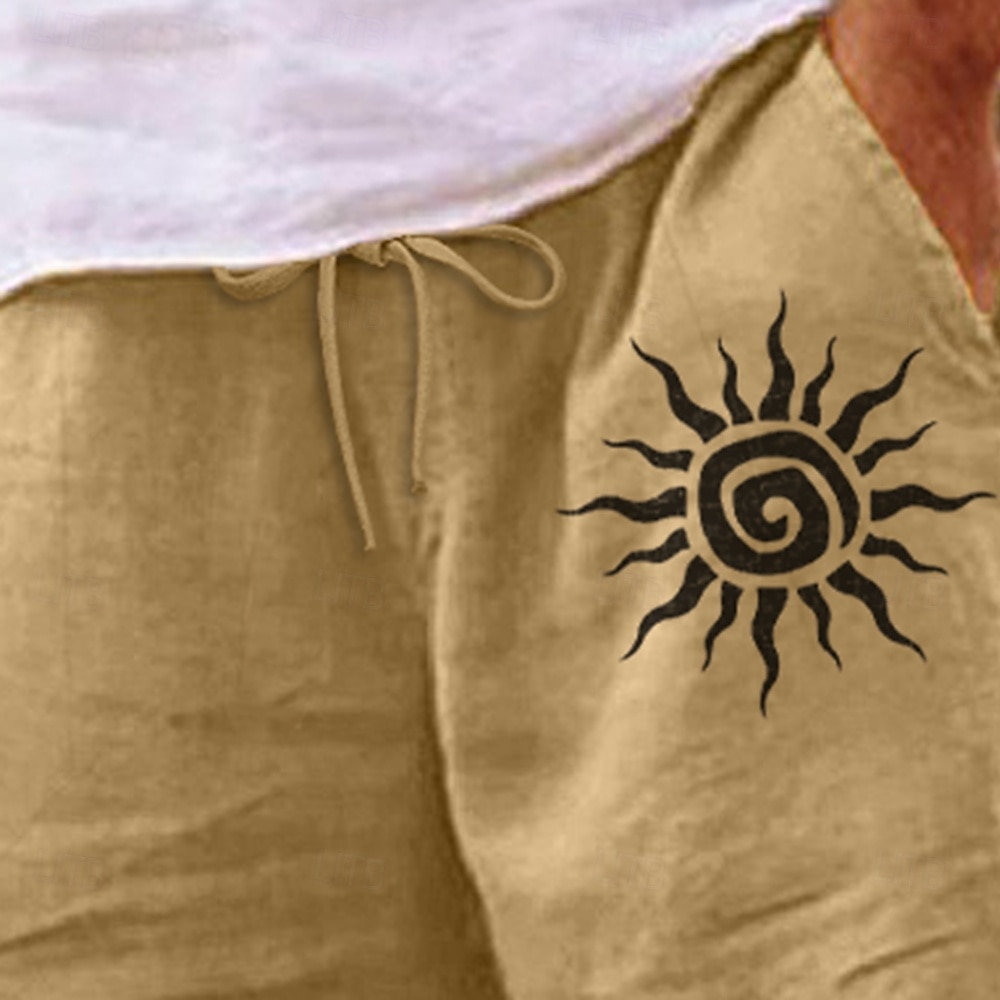 Men's Shorts Linen Shorts Summer Shorts Beach Shorts Elastic Waist Drawstring Straight Leg Plain Comfort Soft Knee Length Daily Beach Vacation Fashion Yellow Blue Inelastic 2025 - $20.99 –P3