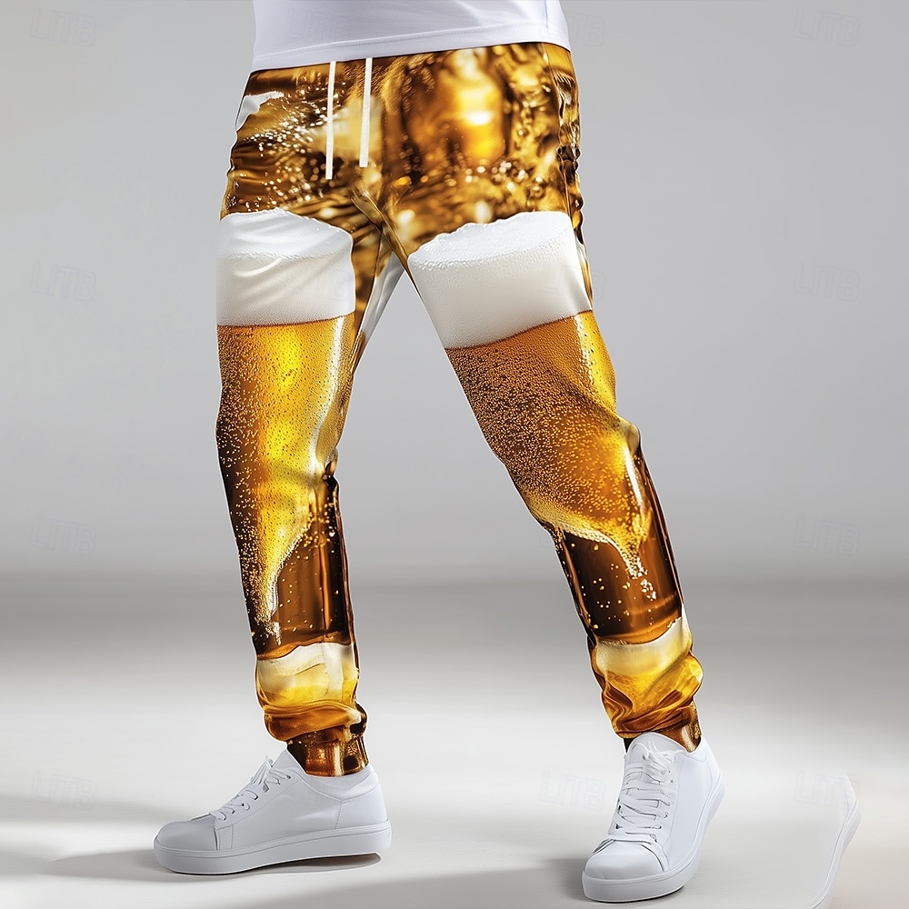 Men's Oktoberfest Beer Sweatpants Joggers Workout Pants Drawstring Elastic Waist Casual Outdoor Holiday Athletic Sweatpants with Pockets Spring Fall Winter 3D Print Yellow Orange 2025 - $25.99 –P2