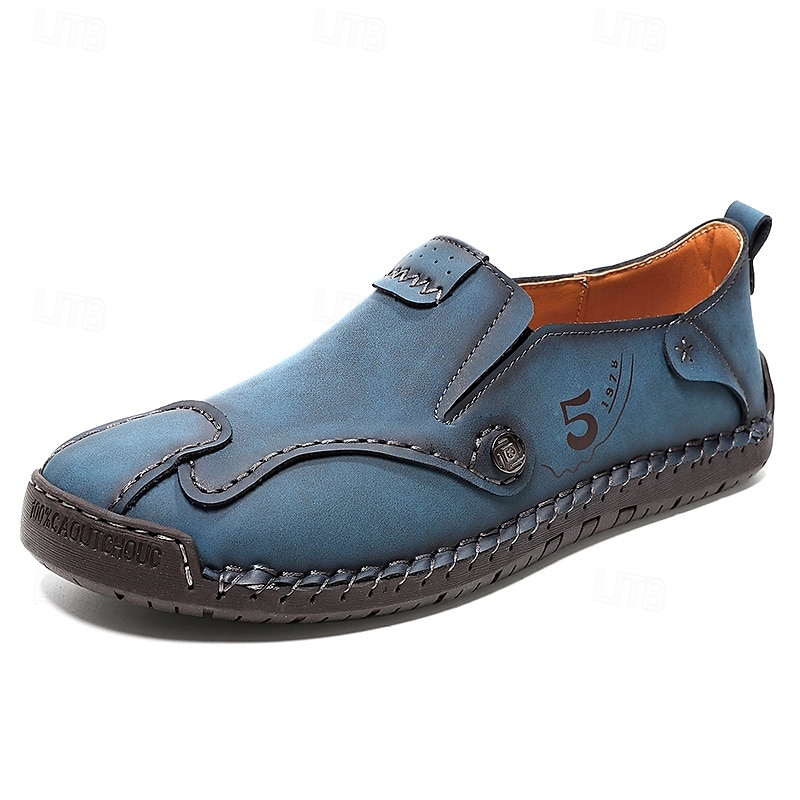 Ανδρικά καφέ slip-on παπούτσια με ραφές σε αντίθεση, μαλακή εσωτερική σόλα και ανθεκτική σόλα από καουτσούκ για casual ρούχα γραφείου, καθημερινές μετακινήσεις και χαλάρωση το Σαββατοκύριακο. 2025 - $46.99 –P2