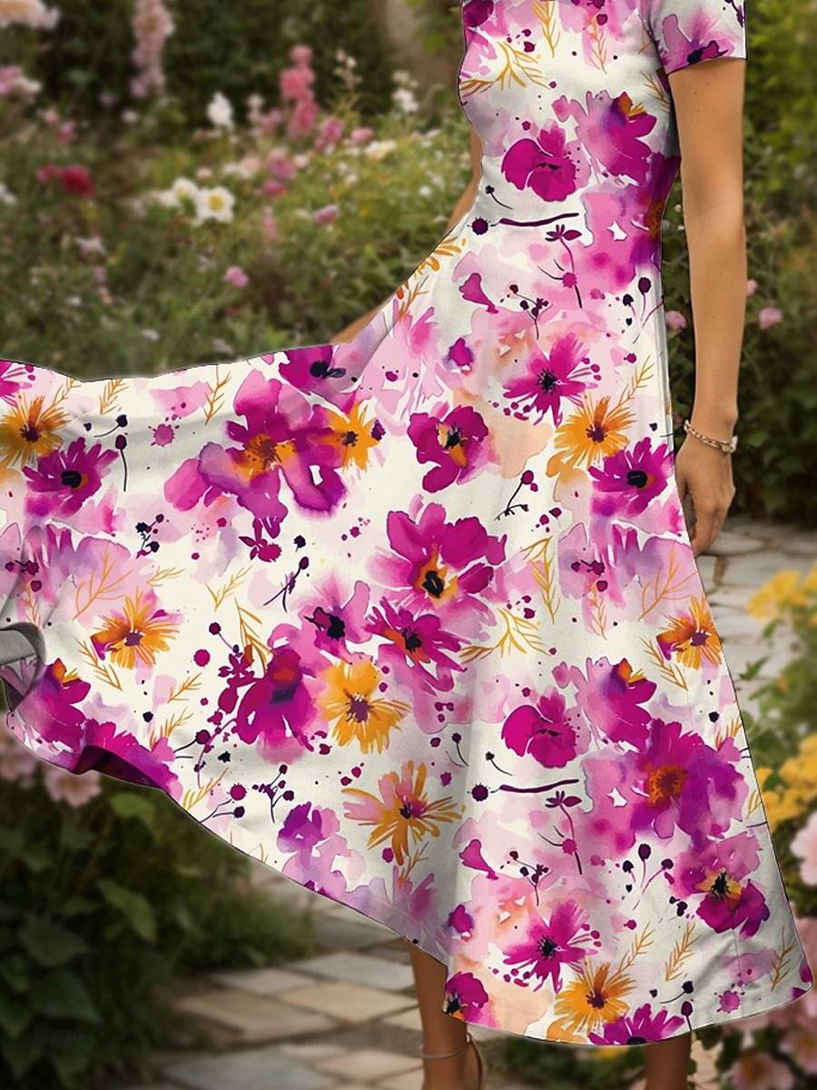 Women's Maxi Dress Casual Dress A Line Dress Summer Dress Elegant Vacation Casual Regular Fit Floral Graphic Short Sleeve Square Neck Yellow Red Blue Purple Summer Fall 2025 - $30.99 –P3