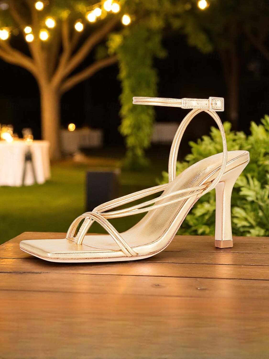 Sandalias de tacón alto con tiras doradas para mujer: tacones de aguja metálicos con correa en el tobillo para fiestas nocturnas y clubwear. 2025 - $46.99 –P4
