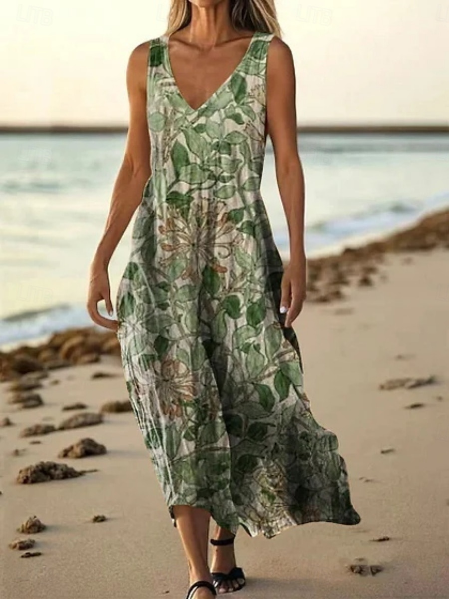 Femmes Robe Longue Maxi Robe Robe Décontractée Robe débardeur Robe d'été africain Quotidien Fête Plage Coupe régulière Fleuri Sans manches Col en V Jaune Bleu Vert foncé Vert Été de 2025 ? $20.99 –P3