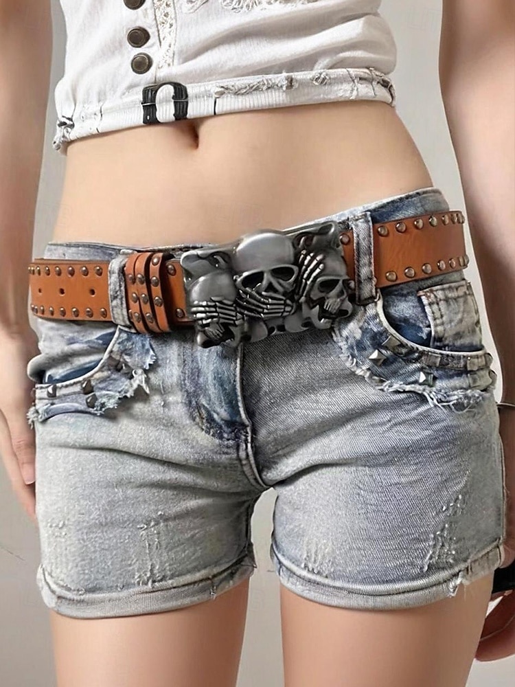 Ceinture en cuir cloutée pour homme avec motif squelette et os croisés, style gothique vintage pour les fêtes d'Halloween, la mode punk et les vêtements décontractés de 2025 ? $11.99 –P2