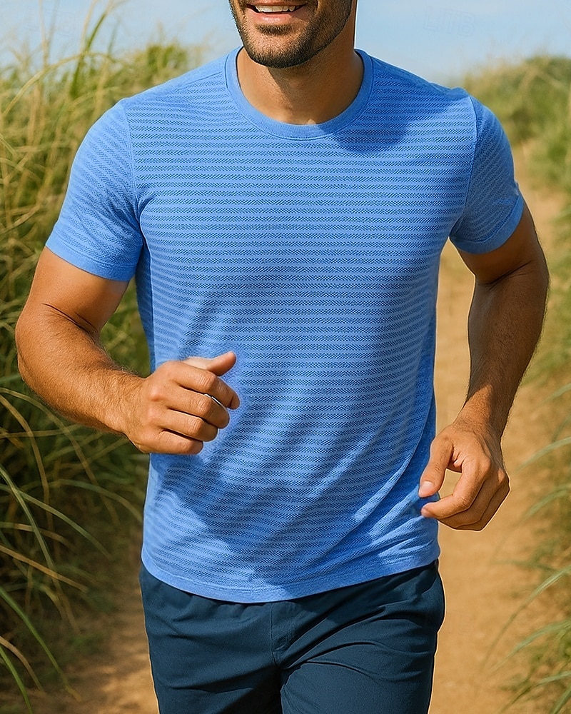 Ανδρικά Τρέξιμο Top Tricou de Alergat Κοντομάνικο Μπλουζάκι Αναπνέει Γρήγορο Στέγνωμα Ελαφρύ Ελαστικό Τέννις Γκολφ Τρέξιμο ΑΘΛΗΤΙΚΑ ΡΟΥΧΑ Ρούχα Γυμναστικής Ριγέ Μαύρο Λευκό Θαλασσί 2025 - $21.99 –P4