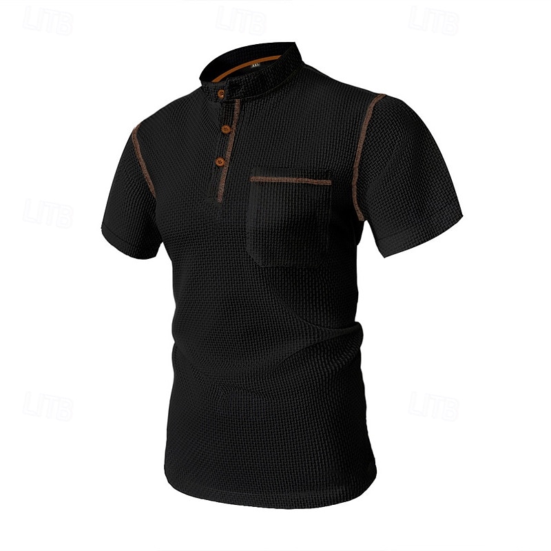 Men's T Shirt Henley Shirt Tee Short Sleeve Shirt Short Sleeve Henley Summer Spring Patchwork Fashion Designer Basic Buttons Pocket Vacation Street Going out Black White Navy Blue Top Tee for Men 2025 - $18.49 –P8