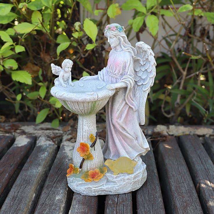 1 Pc outdoor solar illuminated sculpture angel fountain ornament light courtyard garden park lawn path resin ornament decorative light 2025 - $24.99 –P3