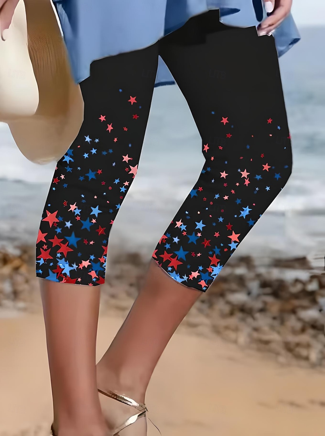 Dámské capri kalhoty legíny dovolená vintage móda do poloviny lýtek vysoký pas kalhoty americká grafika hvězda pruhovaný tisk prodyšný měkký elastický formální venkovní 2025 - $18.99 –P2