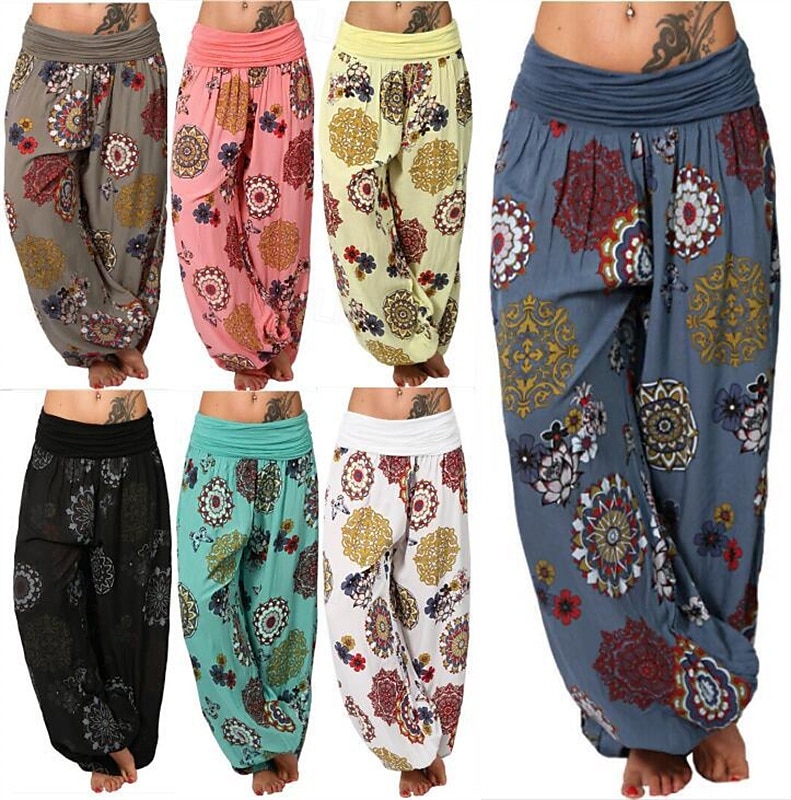 Mulheres Calças Calças Harem Calça Palazzo Moda Boho Comprimento total Cintura Média Imprimir Cintura elástica Confortável Micro-Elástica Rua Roupa Diária Para Noite Preto Branco Amarelo Rosa claro de 2025 por $19.99 –P1
