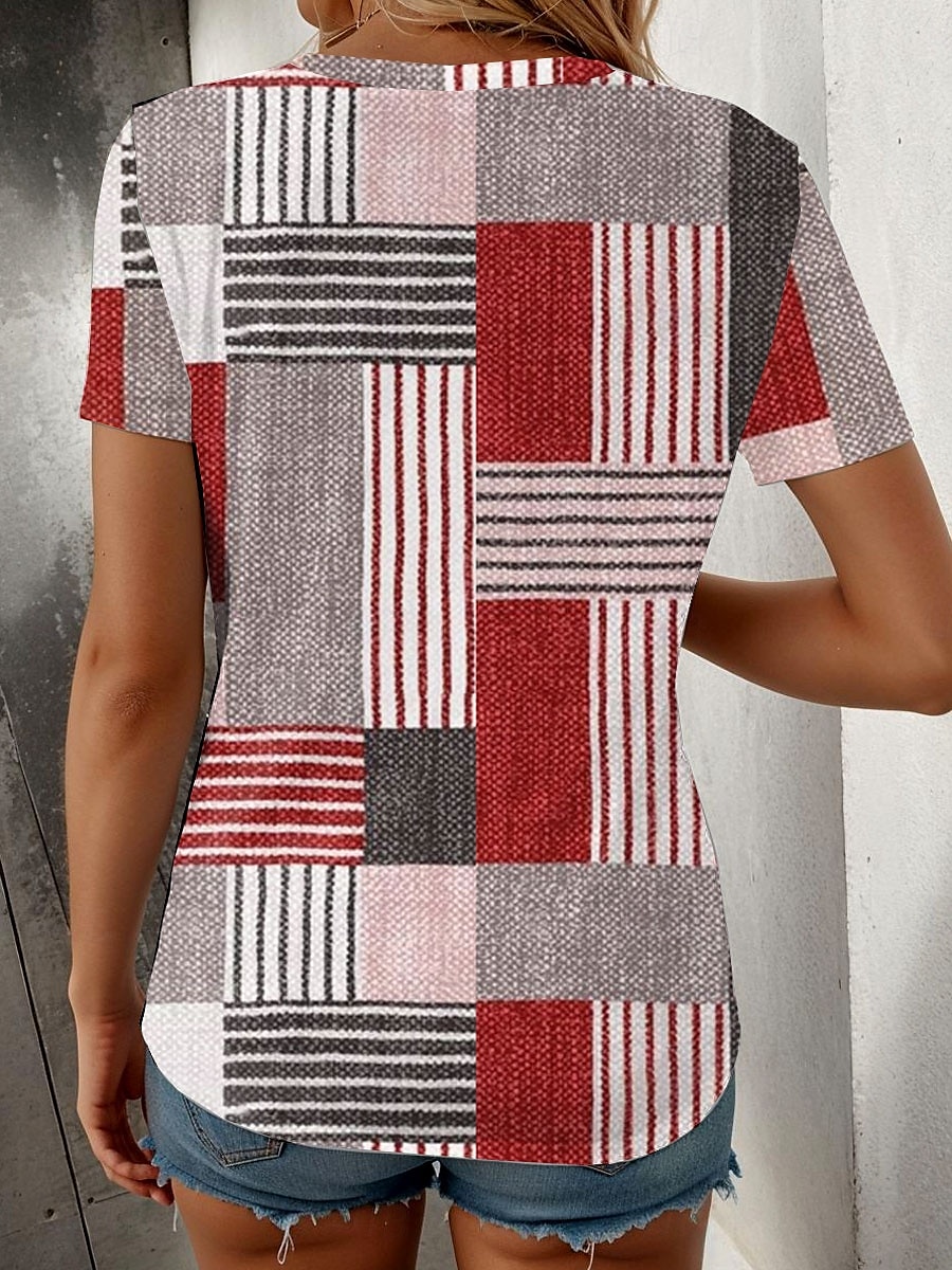 Femmes T-shirt Graphique Géométrique ancien Élégant Classique Manche Courte Col ras du cou Hauts Réguliers Quotidien Week-end Imprimé Rouge Bleu Violet Gris Été Printemps de 2025 ? $19.99 –P2