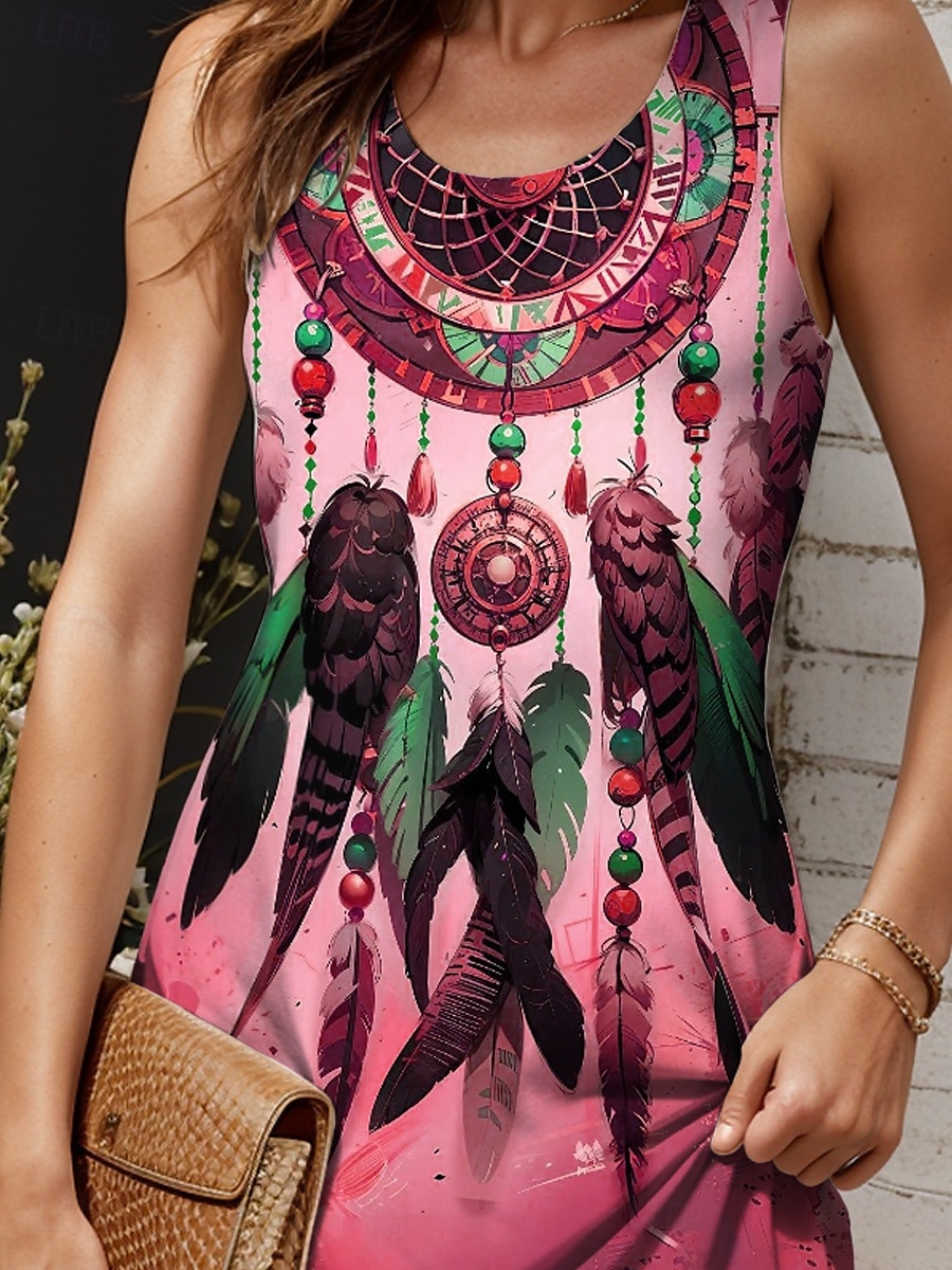 Damen Minikleid Sommerkleid A Linie Kleid Urlaub Lässig Boho Outdoor Party Täglich Normale Passform Grafik Geometrisch Stammes Ärmellos U-Ausschnitt Weiß Gelb Rosa Blau Sommer Frühling 2025 - $21.99 –P3